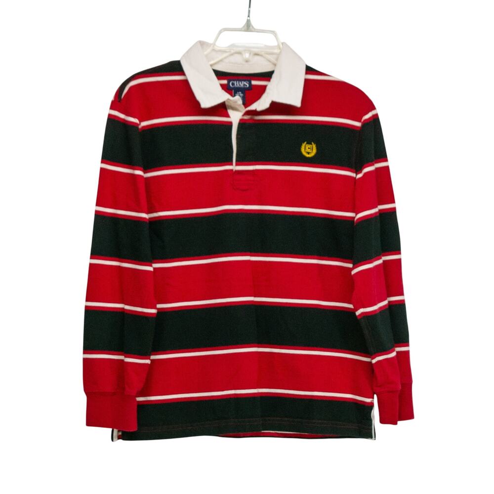 Boys Red Black Large 14/16 CHAPS Long Sleeve Polo Golf Shirt
